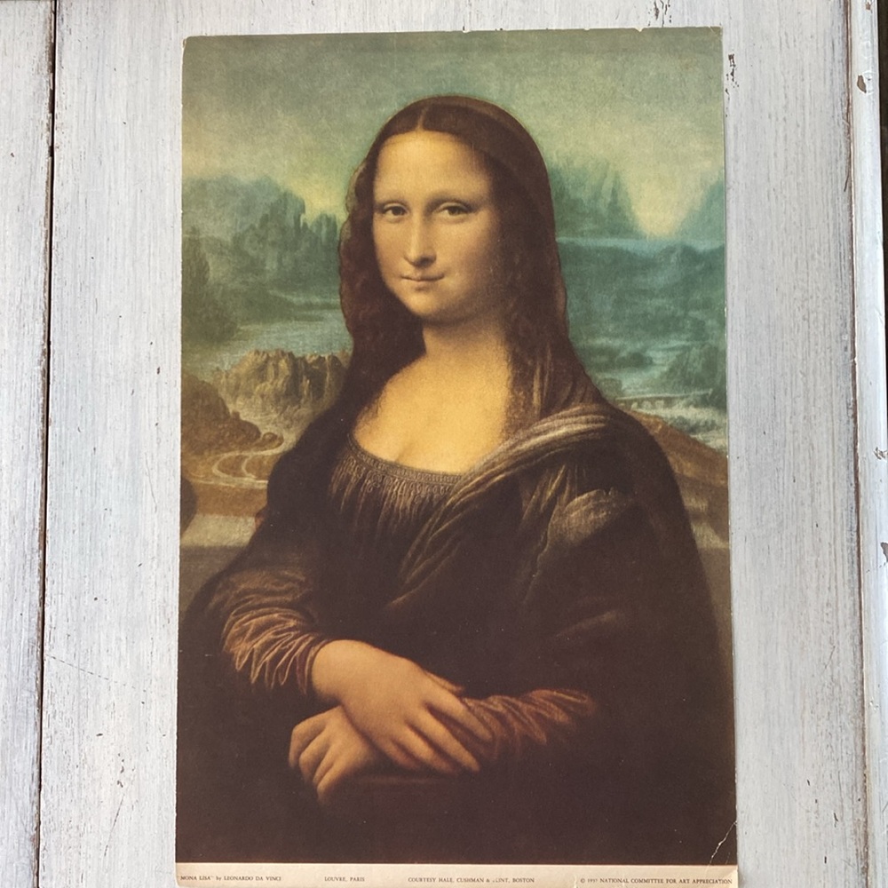 1937 Mona Lisa Print by Leonardo Da Vinci. Hale, Cushman & Flint, Boston 9”x14”